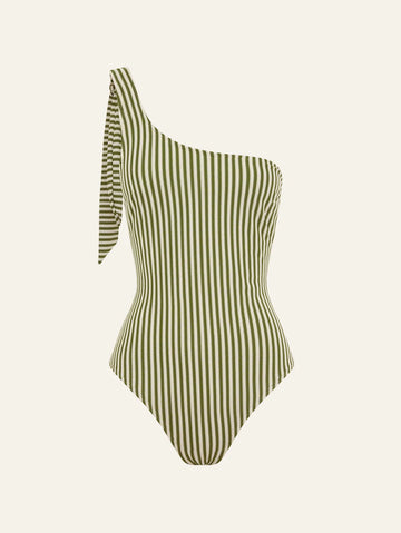 Peony One Shoulder On Piece Fern Stripe
